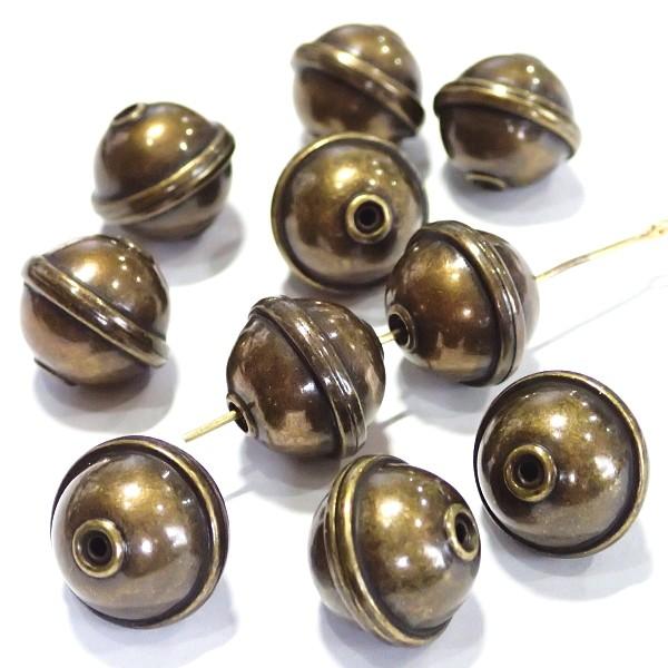 21595-【スチールビーズ】　ビーズ　真鍮古美　１５ｘ１３mm（ホール１．５ｍｍ）１０個/１セット | 