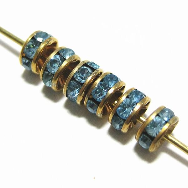 22052-swarovski　＃5820　ロンデル　アクアマリン/ゴールド　５mm　１個 | 