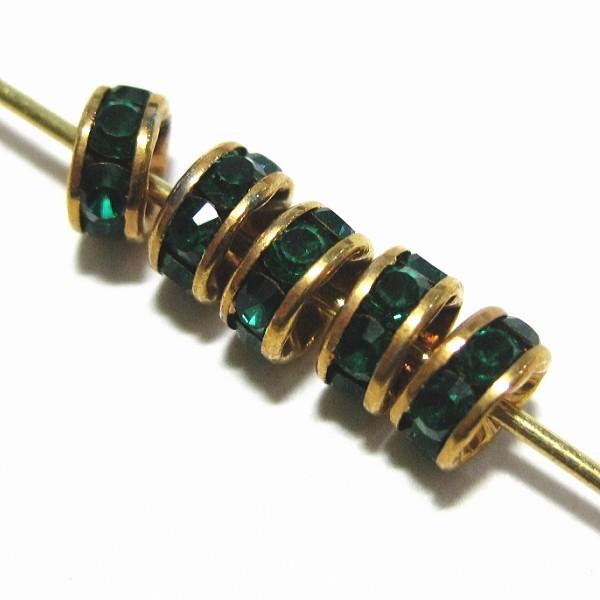 22053-swarovski　＃5820　ロンデル　エメラルド/ゴールド　５mm　１個 | 