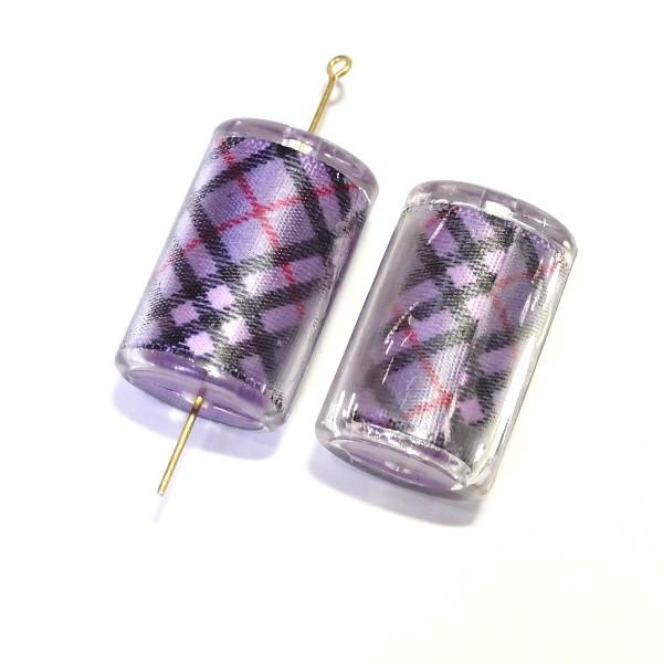 2828-『アクリル』　布入り　パープルチェック　２８x１８mm　２個/１パック | 