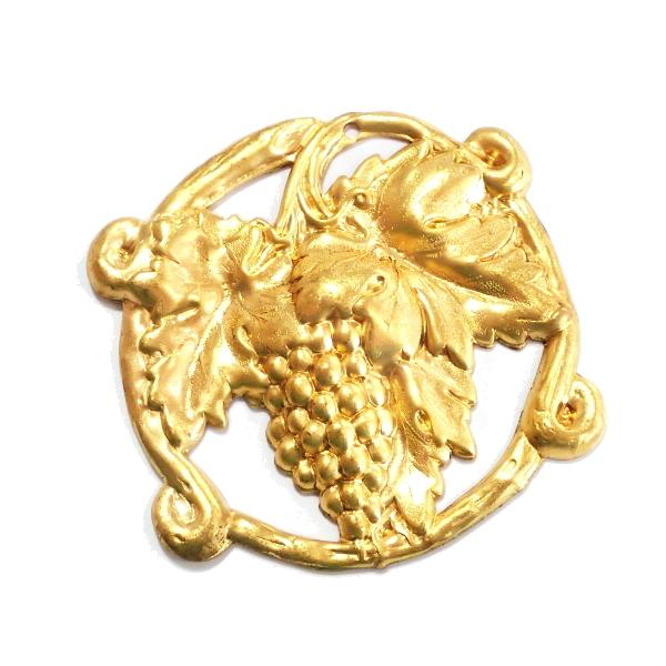 3053-《Vintage・パーツ》　スタンプパーツ　ぶどう　真鍮製　４７．５mm　１個 | 