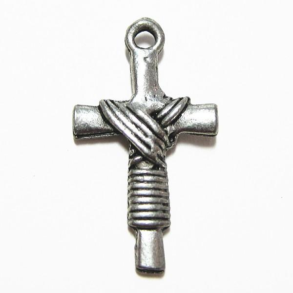 30641-【ＮＹピューター】　十字架　チャーム　銀古美　２０mm　５個/１セット | 