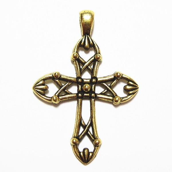 30645-【ＮＹピューター】　十字架　チャーム　金古美　２８mm　５個/１セット | 