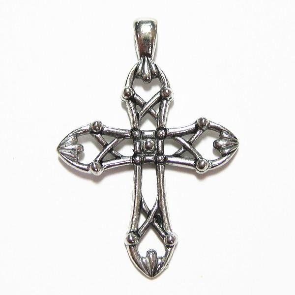 30646-【ＮＹピューター】　十字架　チャーム　銀古美　２８mm　５個/１セット | 