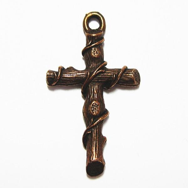 30647-【ＮＹピューター】　十字架　チャーム　銅古美　２５mm　５個/１セット | 
