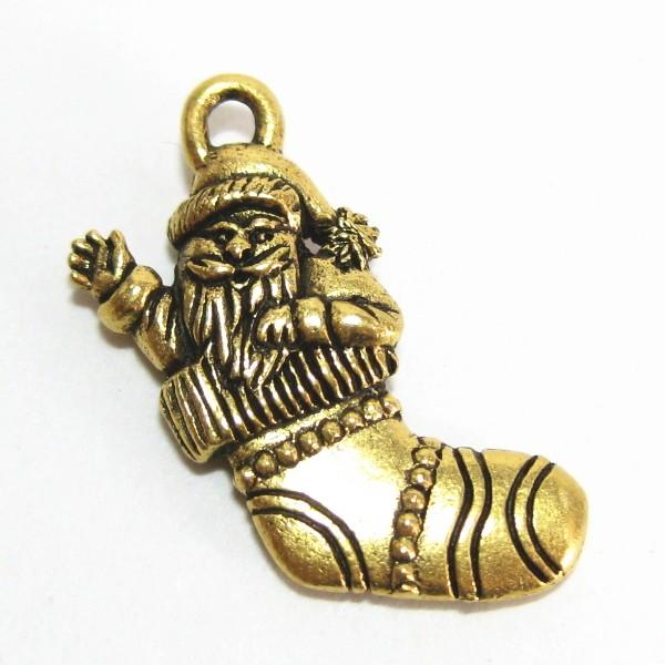 30697-【ＮＹピューター】　ソックスサンタ　チャーム　金古美　１９mm　５個/１セット | 