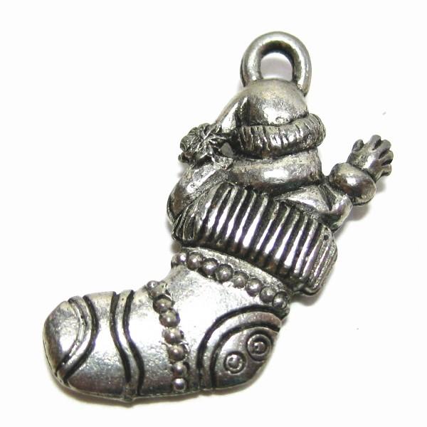 30698-【ＮＹピューター】　ソックスサンタ　チャーム　銀古美　１９mm　５個/１セット |  | 01