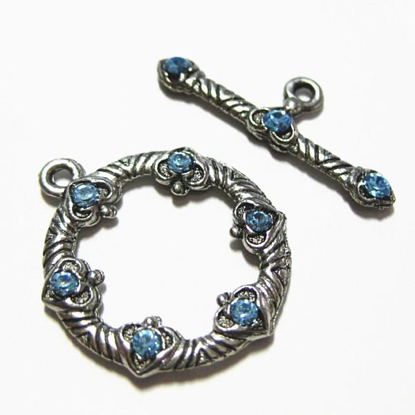 30758-《トグル》　ＮＹピューター　スワロ入　銀古美　バーの長さ２３mm　１セット | 