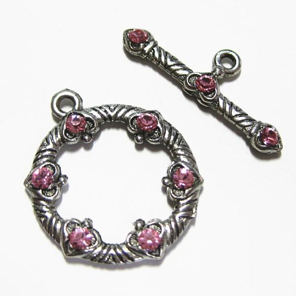 30759-《トグル》　ＮＹピューター　スワロ入　銀古美　バーの長さ２３mm　１セット | 