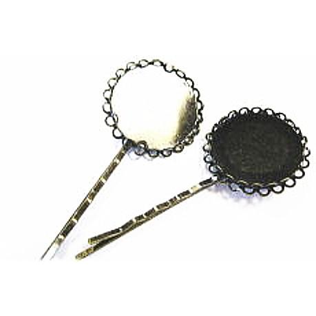 3148-【ヘアーパーツ】　ヘアピン　真鍮古美　長さ70mm　皿内径25mm　２個/１セット | 