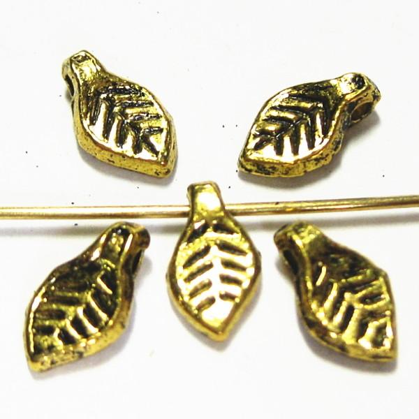 3183-《メタルチャーム・パーツ》　ビーズ　葉っぱ　金古美　１０ｘ５ｘ３mm　２０個/１セット | 