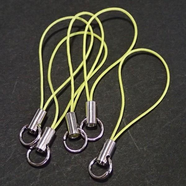 3274-《ストラップ/根付》　ライトグリーン（紐）／銀色（金具）　丸カン付き　５０mm前後　５本/１セット | 