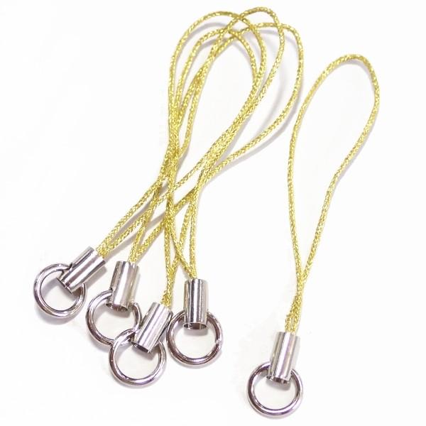 3275-《ストラップ/根付》　金色（紐）／銀色（金具）　丸カン付き　５０mm前後　５本/１セット | 