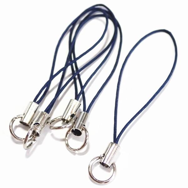 3283-《ストラップ/根付》　紺（紐）／銀色（金具）　丸カン付き　５０mm前後　５本/１セット | 