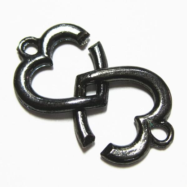 3334-《トグル》　ＮＹピューター　Ｗハート　ブラックシルバー　１４mm　５ペア/１セット | 