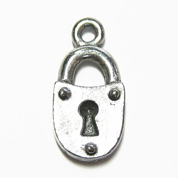 3414-【ＮＹピューター】　ロック　チャーム　銀古美　１３mm　５個/１セット | 