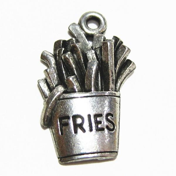 3439-【ＮＹピューター】　フライドポテト　チャーム　銀古美　１７mm　５個/１セット | 