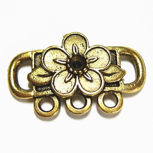 3454-【ＮＹピューター】　花３連　パーツ　金色　２５mm　５個/１セット | 