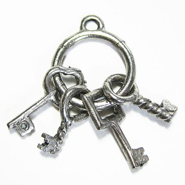 3485-【ＮＹピューター】　キーホルダー　チャーム　銀古美　１３mm　５個/１セット | 