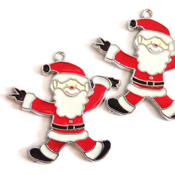 3533-☆クリスマス☆　メタルチャーム　サンタクロース　エナメル　３７ｘ３７mm　２個/１パック | 
