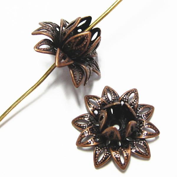3597-《メタルチャーム・パーツ》　ロータスフラワー　銅古美　１６ｘ８mm　４個/１セット | 