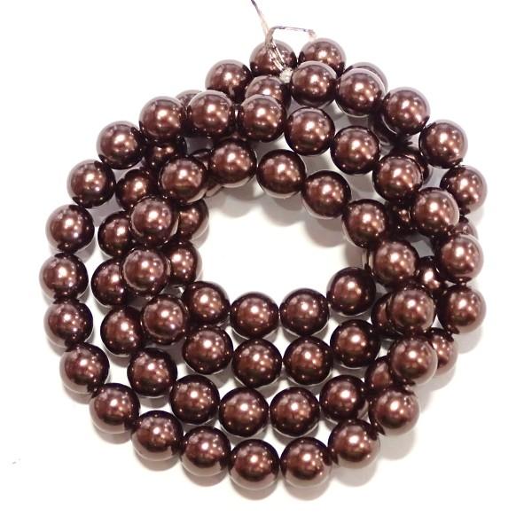 3647-《チェコグラスパール》　チョコレート　８mm丸玉　約５５cm　１本/１パック | 
