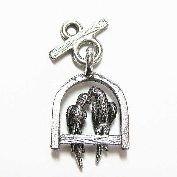 3742-【ＮＹピューター】　仲良し鳥　チャーム　銀古美　１２mm　５個/１セット | 