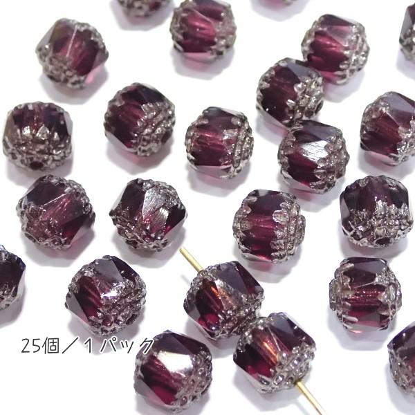 3779-AM/S　チェコ8オクタゴナル　アメジスト/シルバー　８ｍｍ　２５個/１パック | 