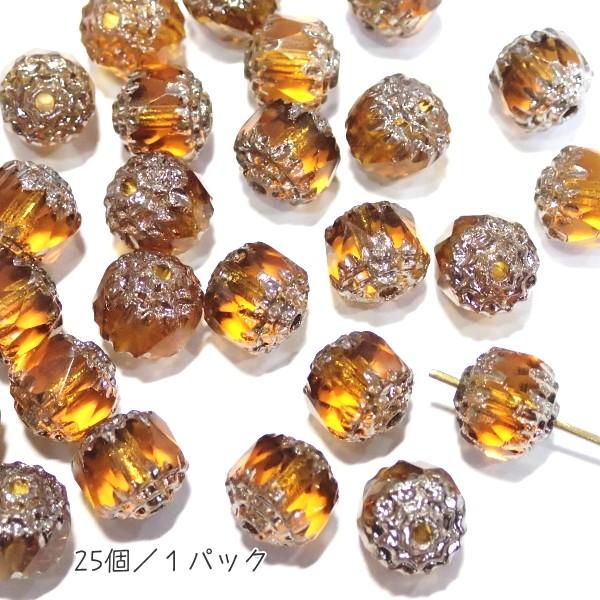 3783-TO/S　チェコ8オクタゴナル　トパーズ/シルバー　８ｍｍ　２５個/１パック | 