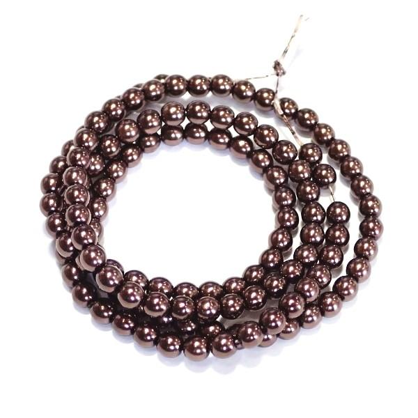 3913-《チェコグラスパール》　 チョコレート　４mm丸玉　約４５cm　１本/１パック | 