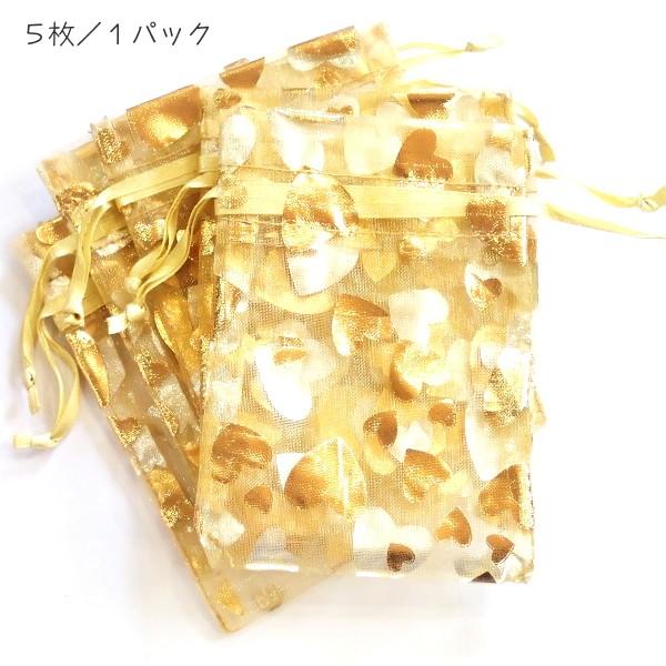 4042-《小袋》　透けすけポーチ　金・金・ハート　１０ｘ７ｃｍ（平均）　５枚/１パック |  | 01