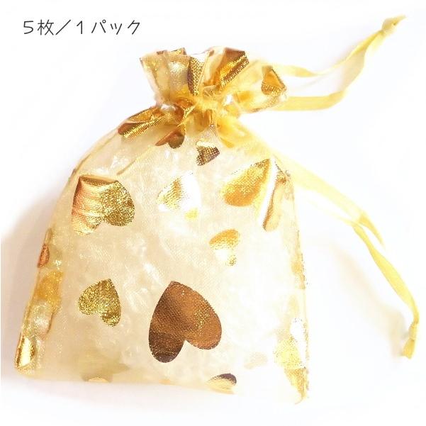 4042-《小袋》　透けすけポーチ　金・金・ハート　１０ｘ７ｃｍ（平均）　５枚/１パック |  | 02