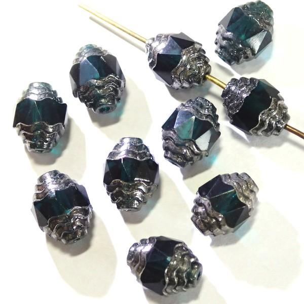 4054-EMS　チェコアンティークタイプオーバル　シルバー エメラルド　１０x８ｍｍ　１０個/１パック | 