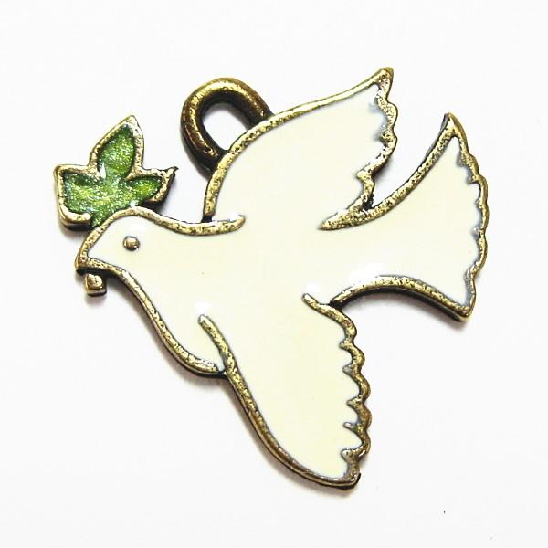 4065-【ＮＹピューター】　オリーブ鳩・白緑　チャーム　真鍮古美　２０mm　５個/１セット | 