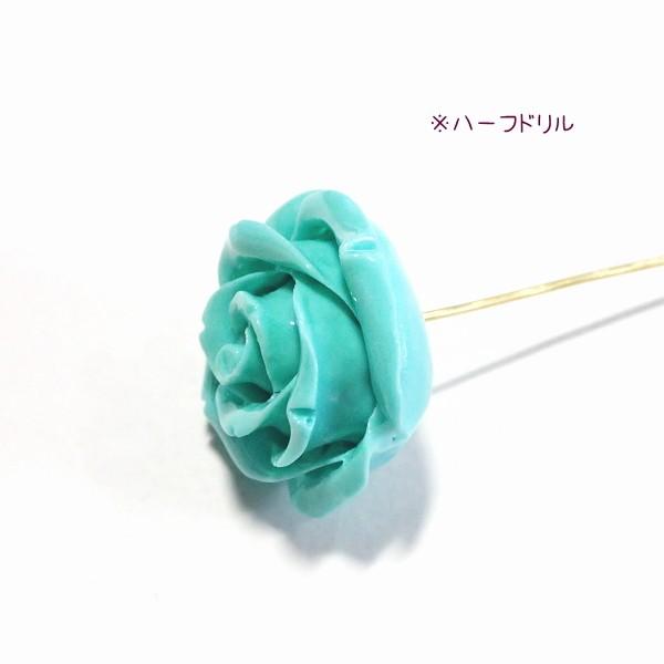 4092-【人造コーラル】　薔薇　ブルーグリーン　ハーフドリル　２５mm　１個 |  | 02