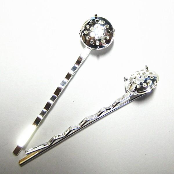 4114-【ヘアーパーツ】　シャワー台付ヘアピン　ホワイトシルバー　55mm（シャワー13mm）２本/１セット | 