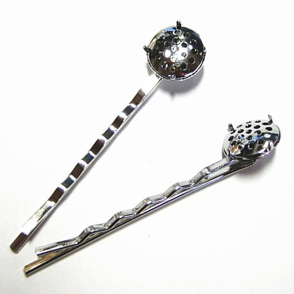 4122-【ヘアーパーツ】　シャワー台付ヘアピン　シルバー　55mm（シャワー13mm）２本/１セット | 