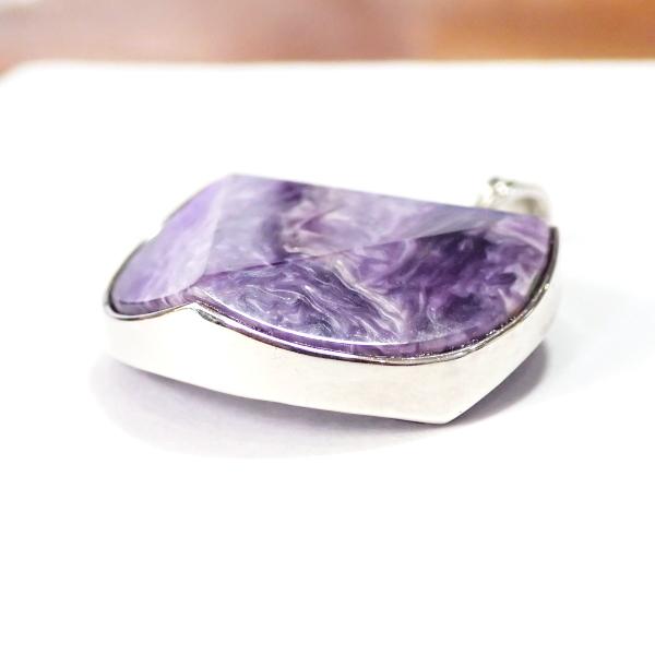 4199-《天然石ペンダント》　チャロアイト（カット有）シルバーペンダントトップ　２６．７mm（１２．３ｇ）　１個 |  | 04