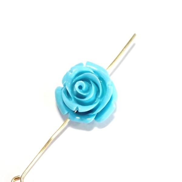 4307-【人造コーラル】　薔薇　ターコイズブルー　横ホール　１６mm　１個 | 