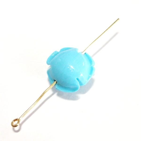 4307-【人造コーラル】　薔薇　ターコイズブルー　横ホール　１６mm　１個 |  | 01