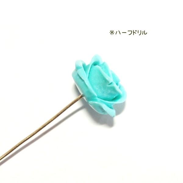 4344-【人造コーラル】　薔薇　ブルーグリーン　ハーフドリル　１６mm　１個 |  | 02