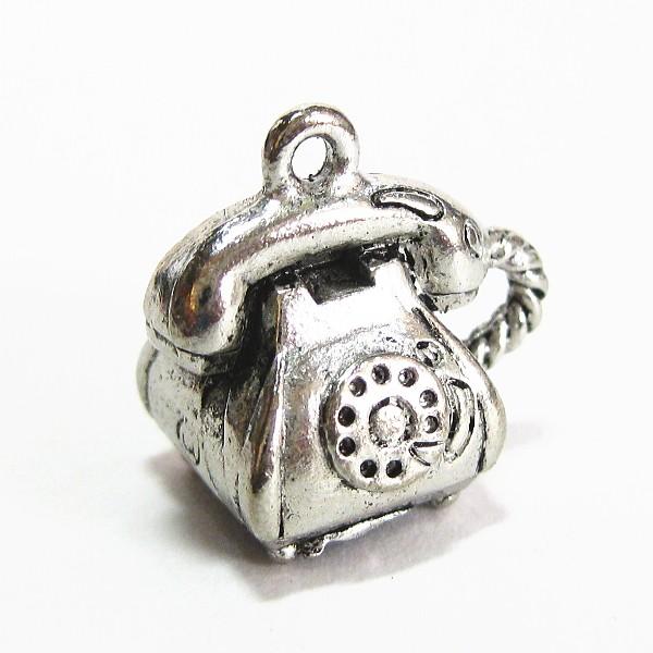 4358-【ＮＹピューター】　電話　チャーム　銀古美　１２mm　５個/１セット | 