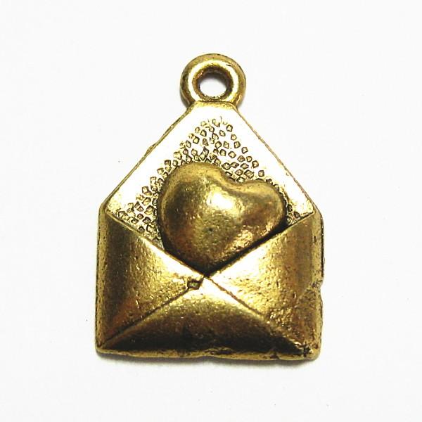 4410-【ＮＹピューター】　ハートｉｎラブレター　チャーム　金古美　１６mm　５個/１セット | 