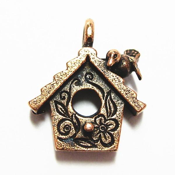 4423-【ＮＹピューター】　巣箱　チャーム　銅古美　１４mm　５個/１セット | 