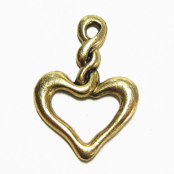 4434-【ＮＹピューター】　ハート　チャーム　金古美　１７mm　５個/１セット | 