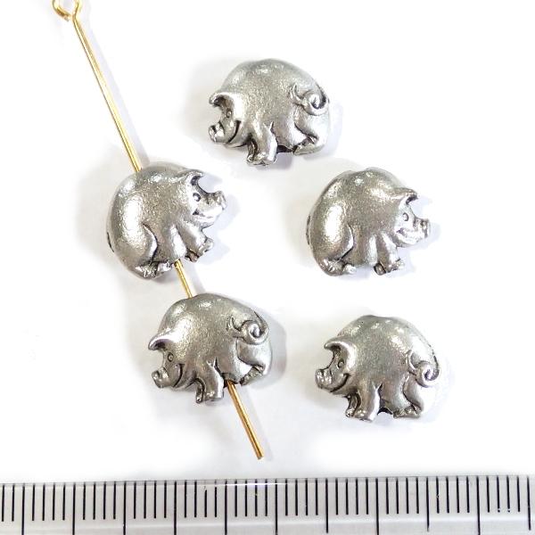 4435-【ＮＹピューター】　ぶた　ビーズ　銀古美　１０x１２mm　５個/１セット | 