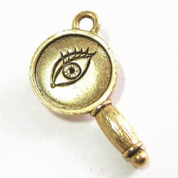 4506-【ＮＹピューター】　虫眼鏡　チャーム　金古美　２３mm　５個/１セット | 