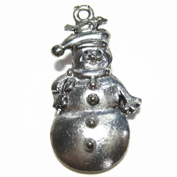 4511-【ＮＹピューター】　雪だるまと小鳥　チャーム　銀古美　２２mm　５個/１セット | 