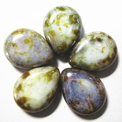 4560-【魅惑のチェコ】 12ｘ16mm Pear Drop/ラスターグリーン不透明　5個 | 