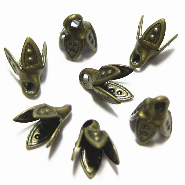 4635-《メタルチャーム・パーツ》　座金/ビーズキャップ　真鍮古美　６ｘ４mm　約１００個/１セット | 
